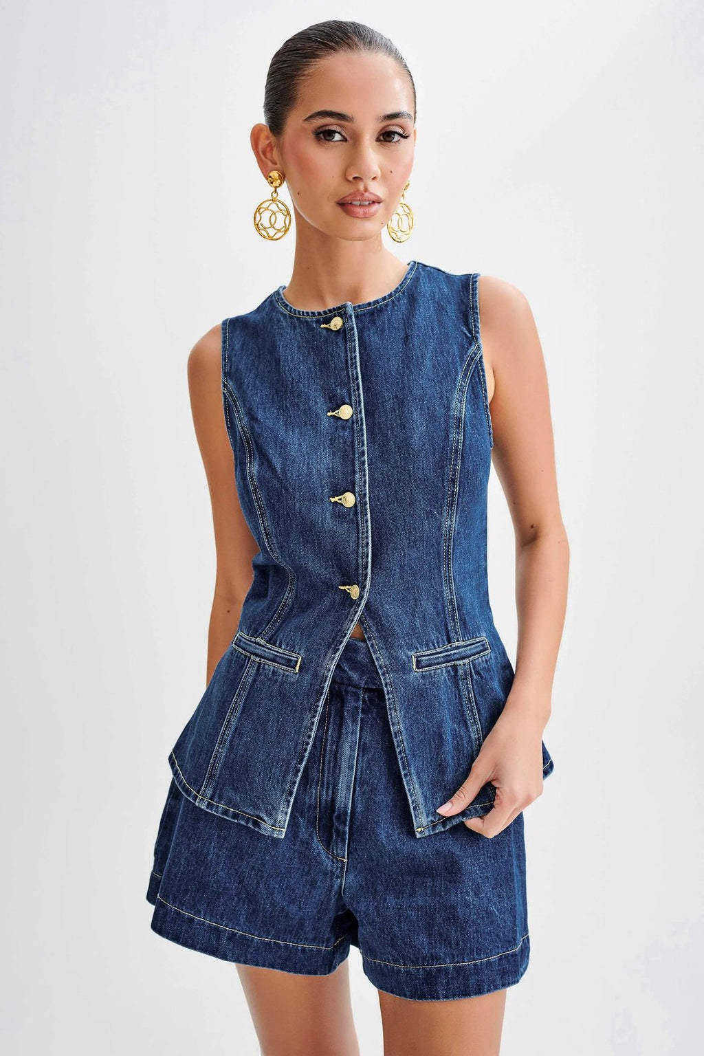 DENIM 2-PIECE SHORT SET
