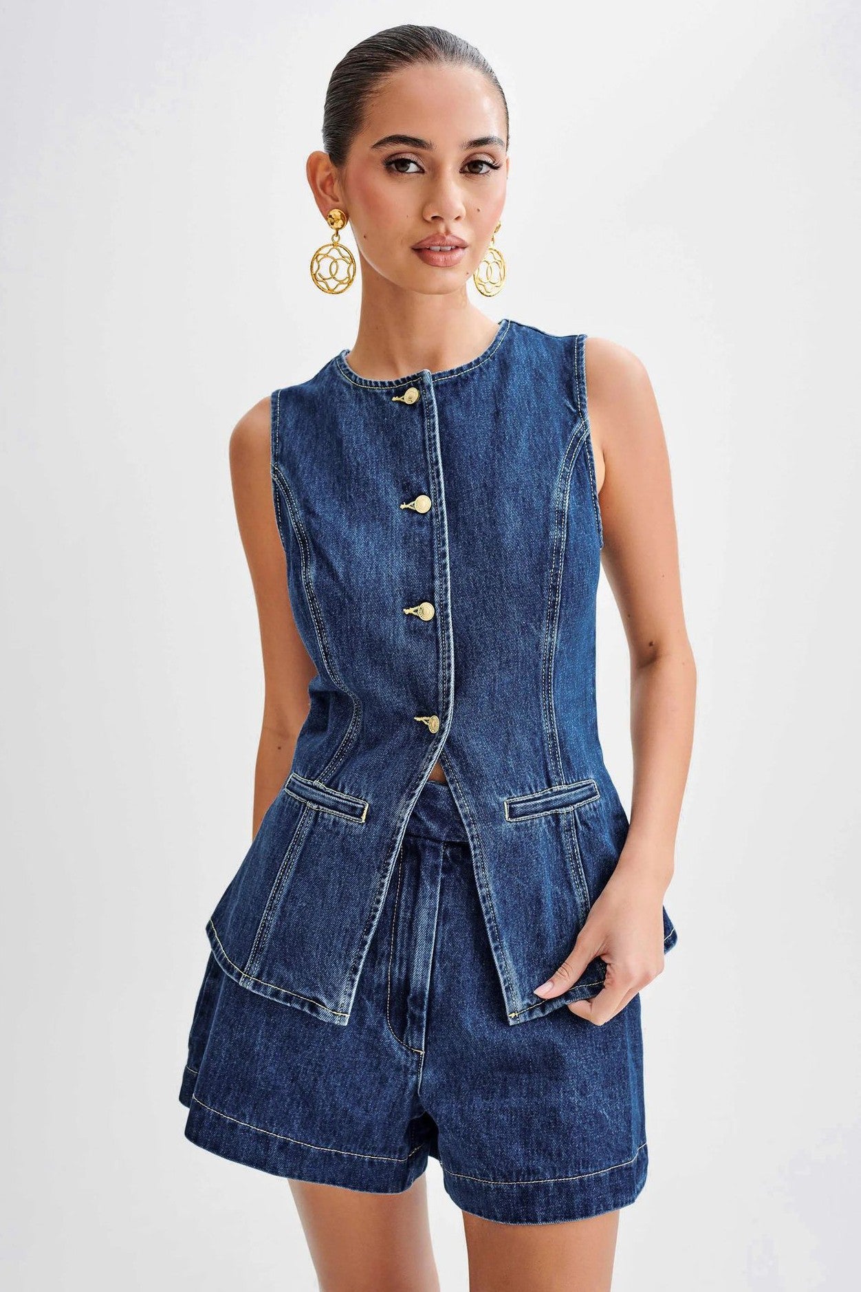 DENIM 2-PIECE SHORT SET