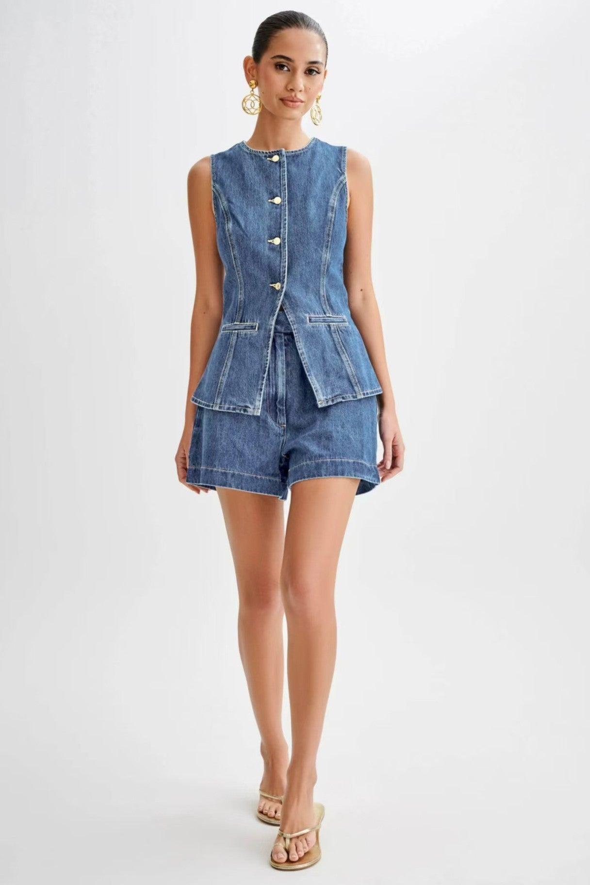 DENIM 2-PIECE SHORT SET